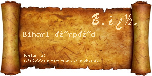 Bihari Árpád névjegykártya